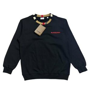 NWT Burberry Mens Sweatshirt Size Medium Black Icon Stripe Red Logo